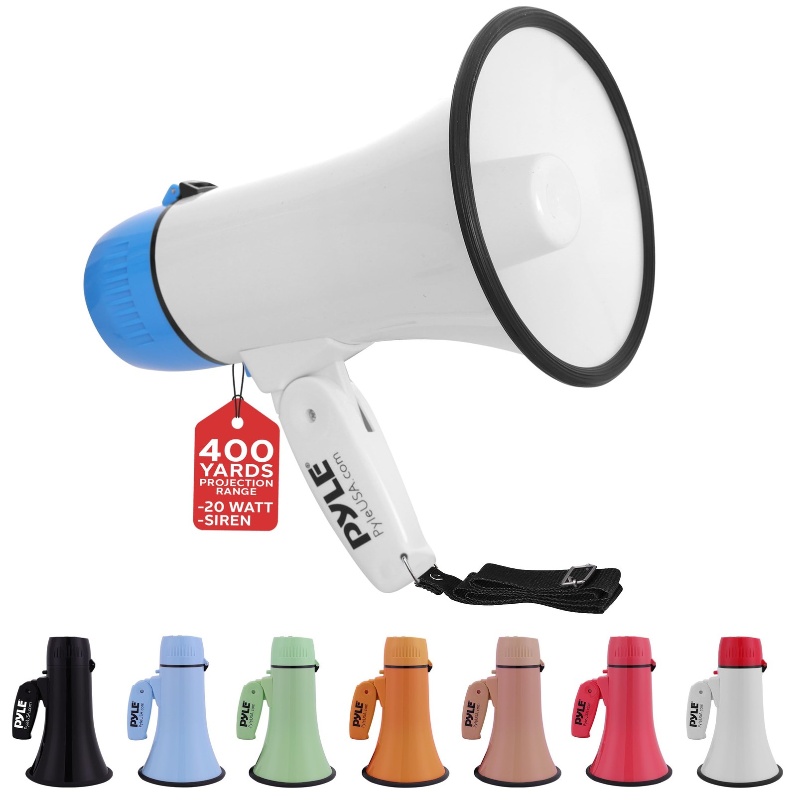 20 Watt Bluetooth Megaphone Lightweight Bullhorn with Siren Music and Recording