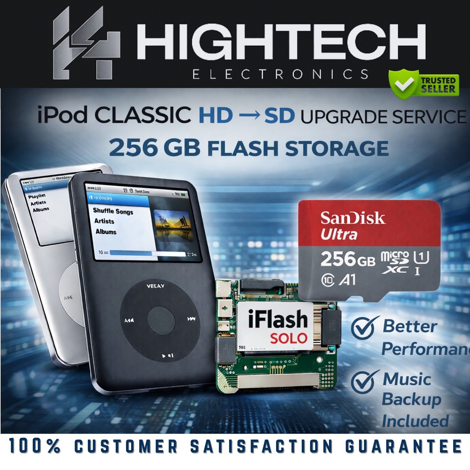 iPod Classic 5th / 6th / 7th Gen HD to SD Upgrade Service – 256GB + Music Backup