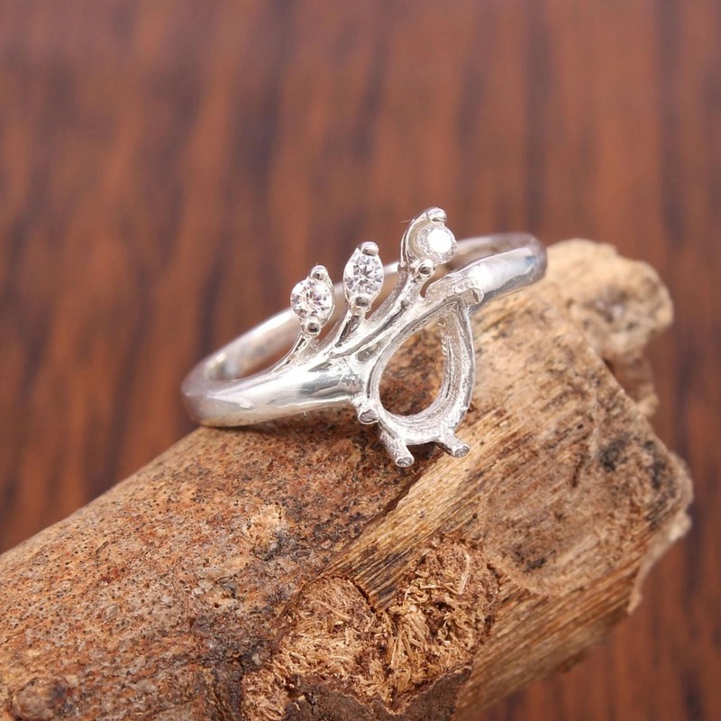 925 Sterling Silver Ring Stone Setting Size 6X8 MM Pear Shape Semi Mount Ring