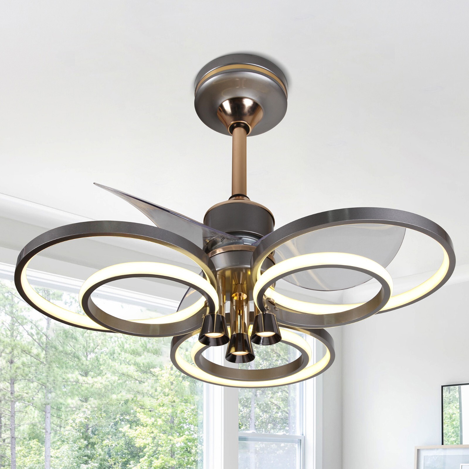 Modern LED Ceiling Fan Black Chandeliers with Lights Remote Control Living Room