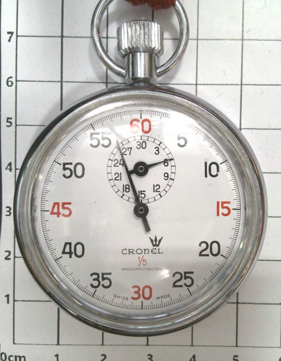Vintage Cronel Mechanical Stopwatch Swiss Made 1/5 Jewels Shock Protected