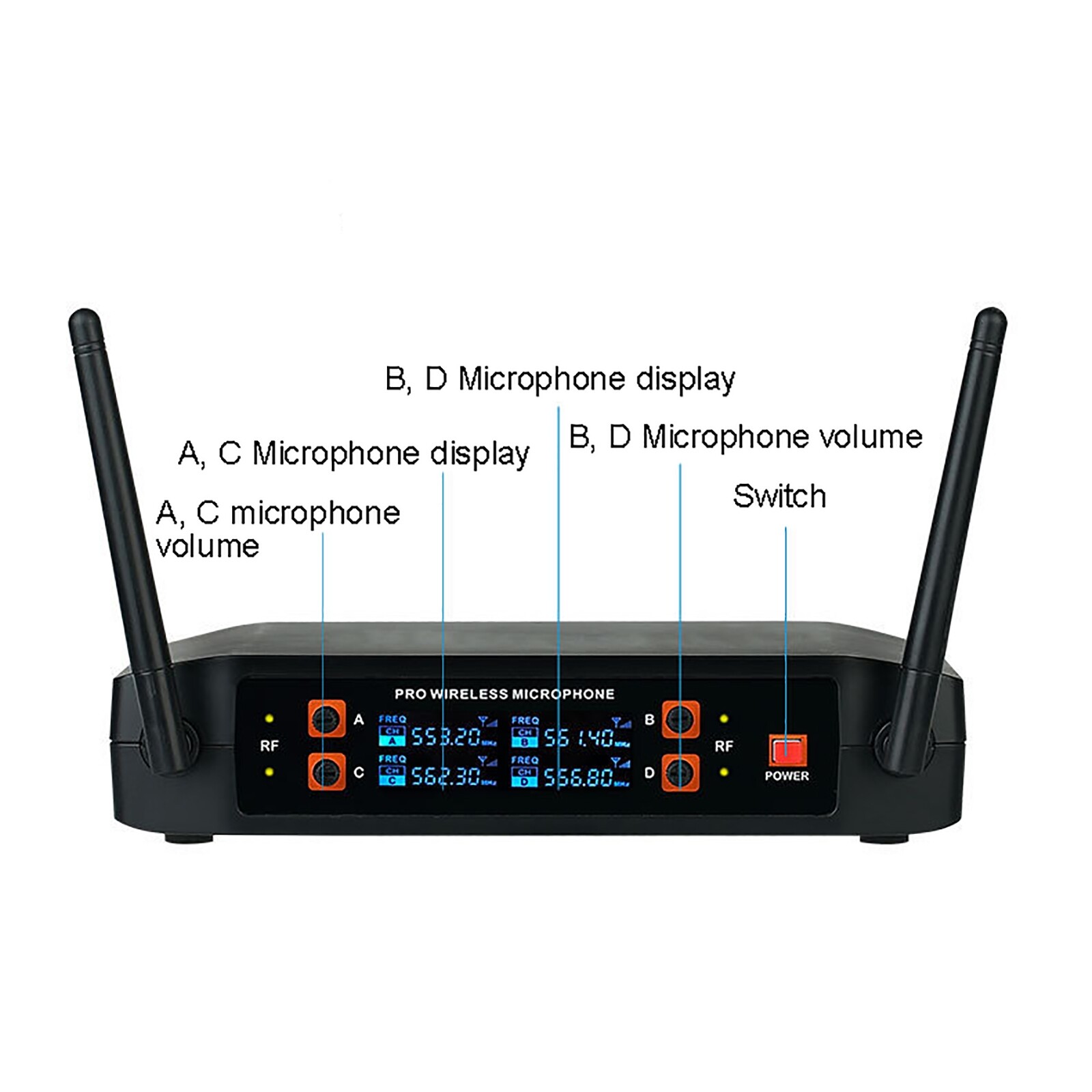 Pro Audio VHF Wireless Microphone System 4 Channel 4 Handheld Metal Dynamic Mic