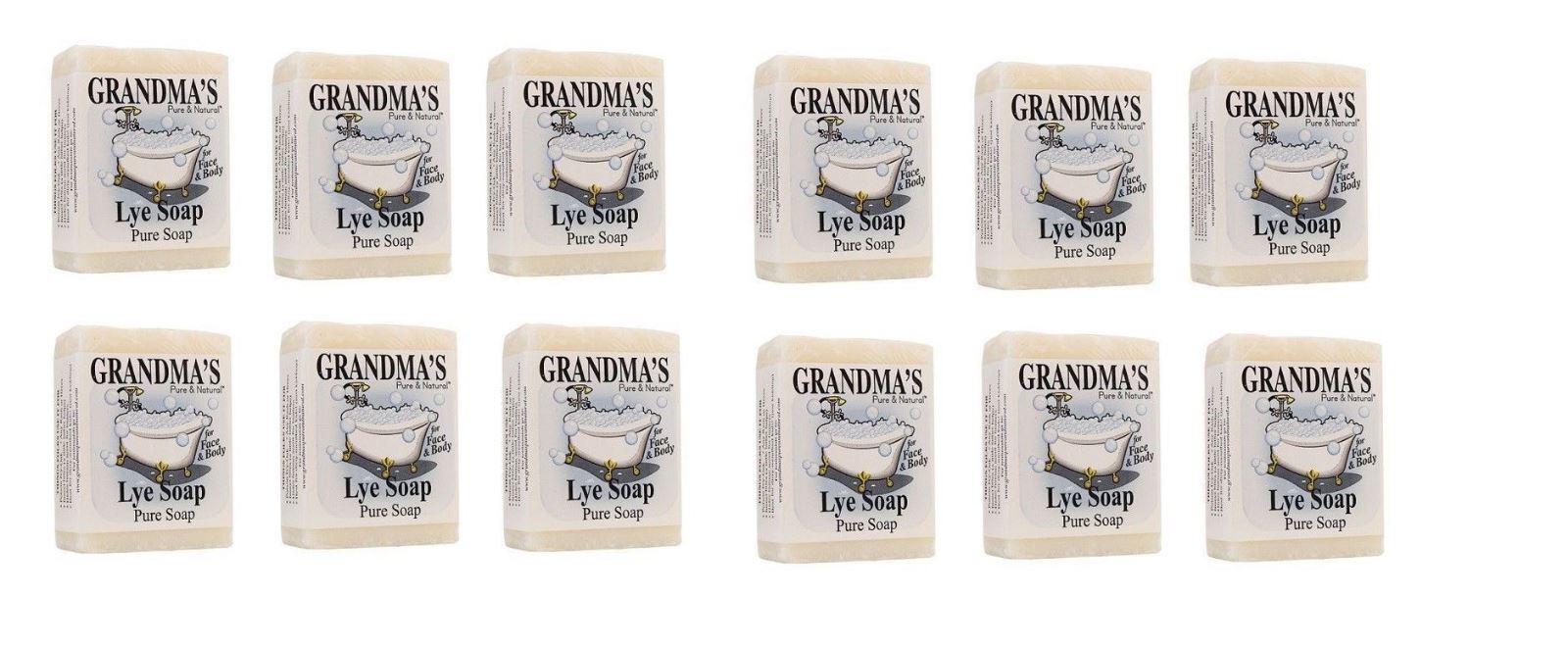 Lot of 12 Grandma's Pure & Natural Lye Soap 6oz Bar Unscented ~ New - Ships Fast