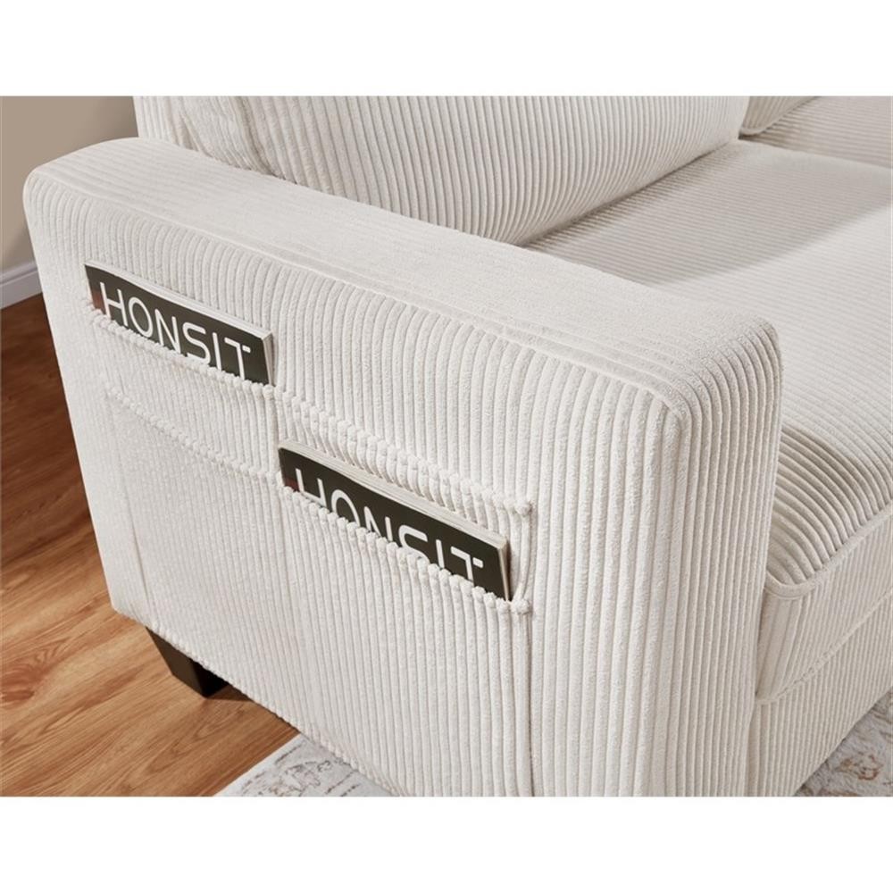 Bowery Hill 72.5"W Corduroy Sofa with USB and Side Pockets in Beige