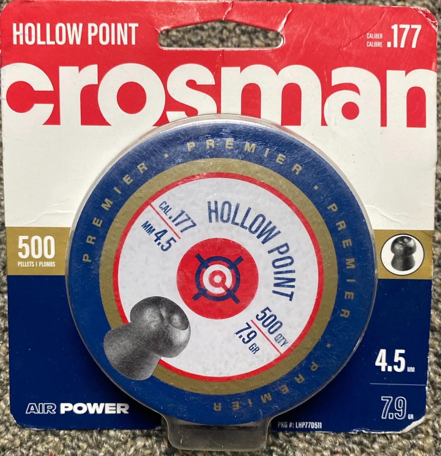 Crosman Premier Hollow Point .177 Pellets 7.9gr 500ct 4.5mm Air Rifle Pellet Gun