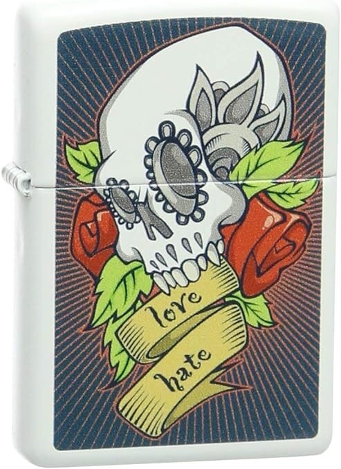 Zippo Skull Love Hate White Matte 28859