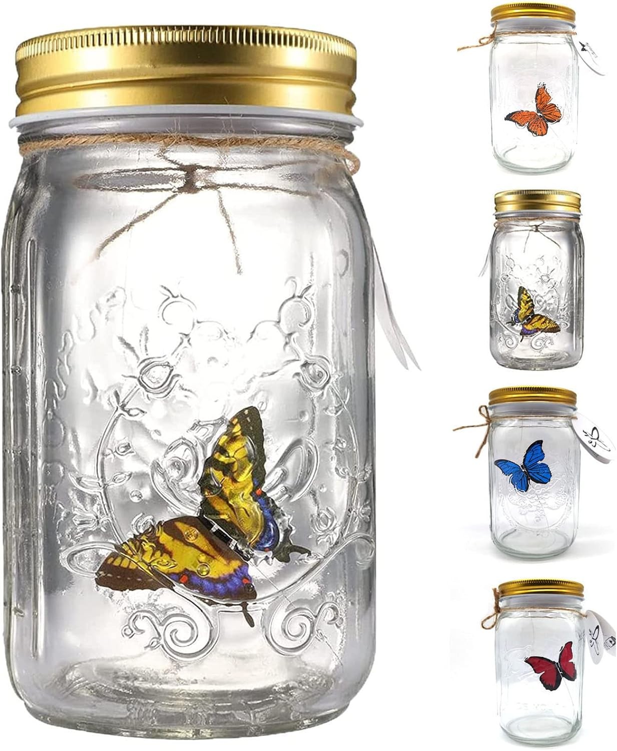 Butterfly Collection With LED Light - Animated Glass Jar Gift Decoration (Yellow