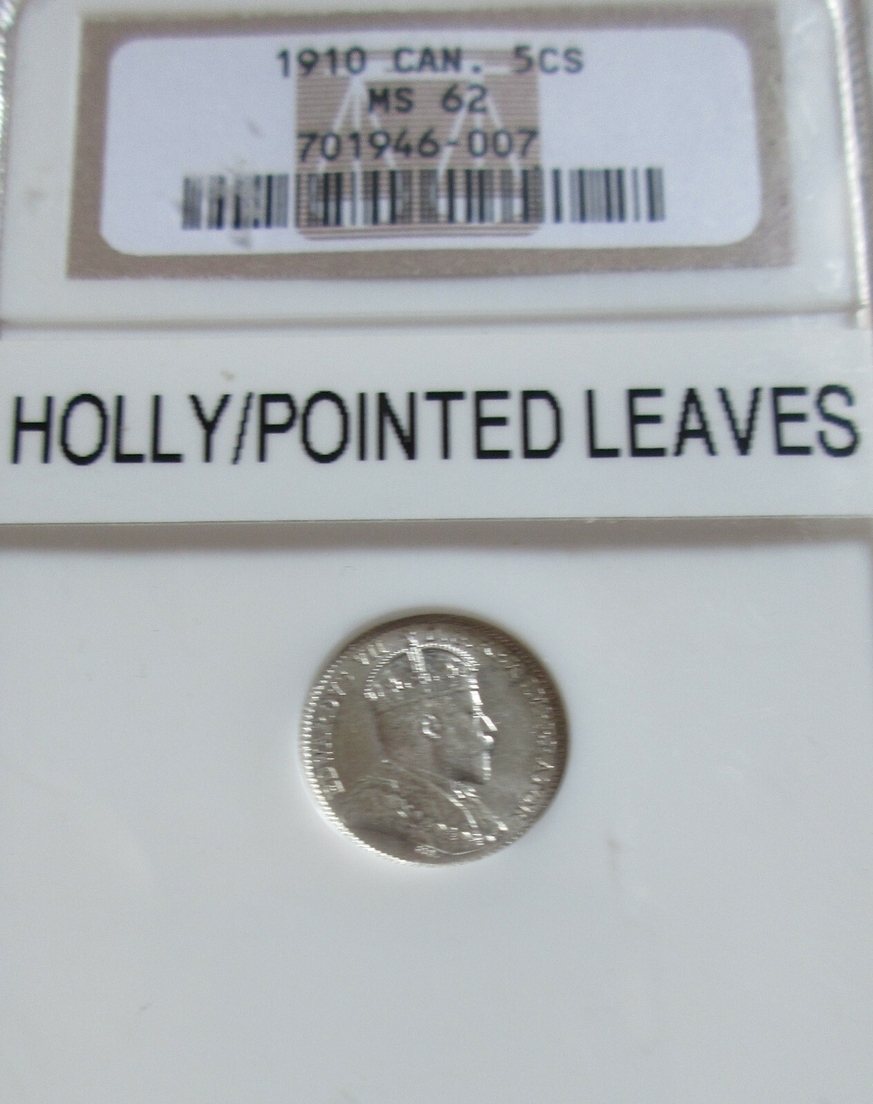1910 Canada Silver Five Cents Coin. NGC MS-62 Queen Victoria Nickel
