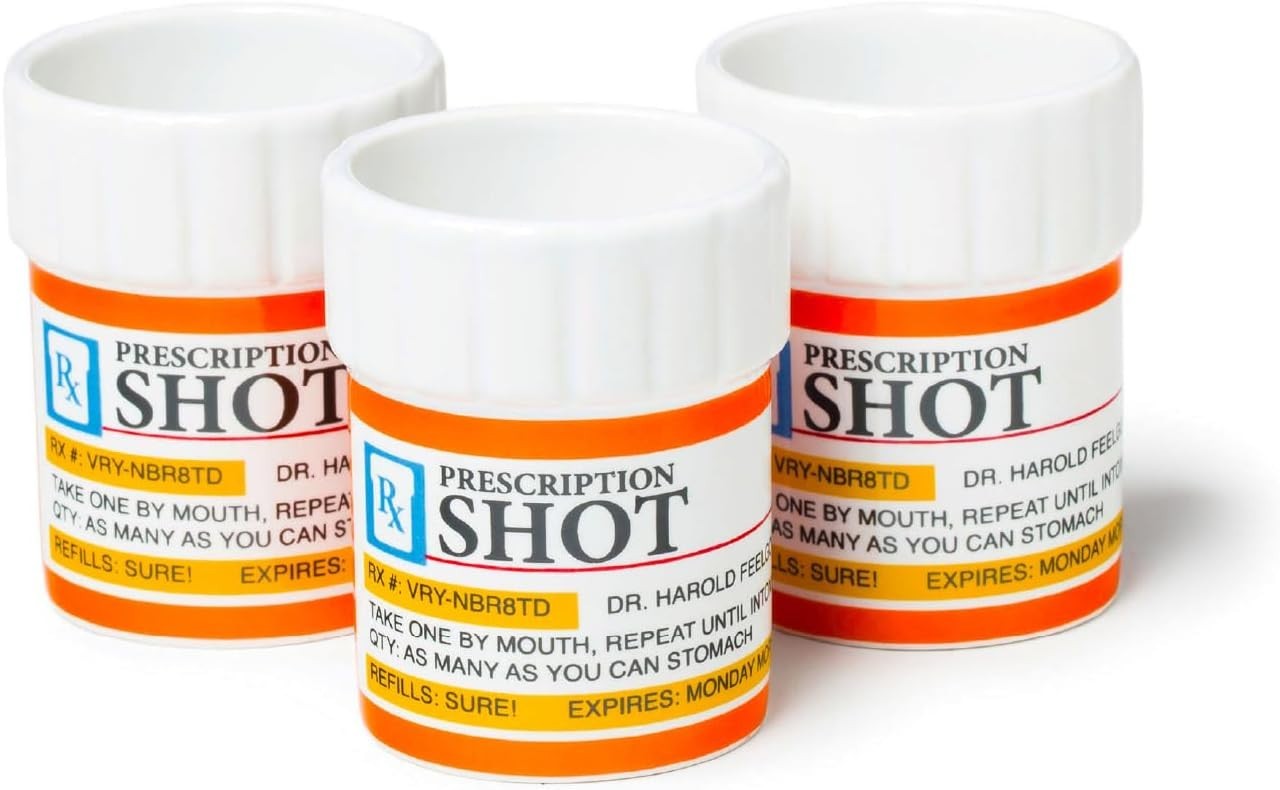 BigMouth Inc. Prescription Shot Glass Set of 3, 2 oz Ceramic, Novelty Humor