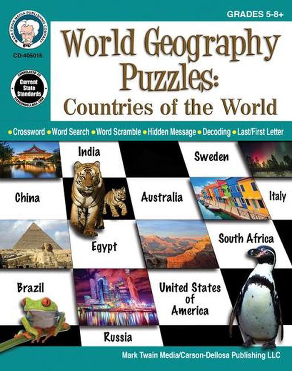 World Geography Puzzles: Countries of the World, Grades 5 - 12 by Mark Twain Med