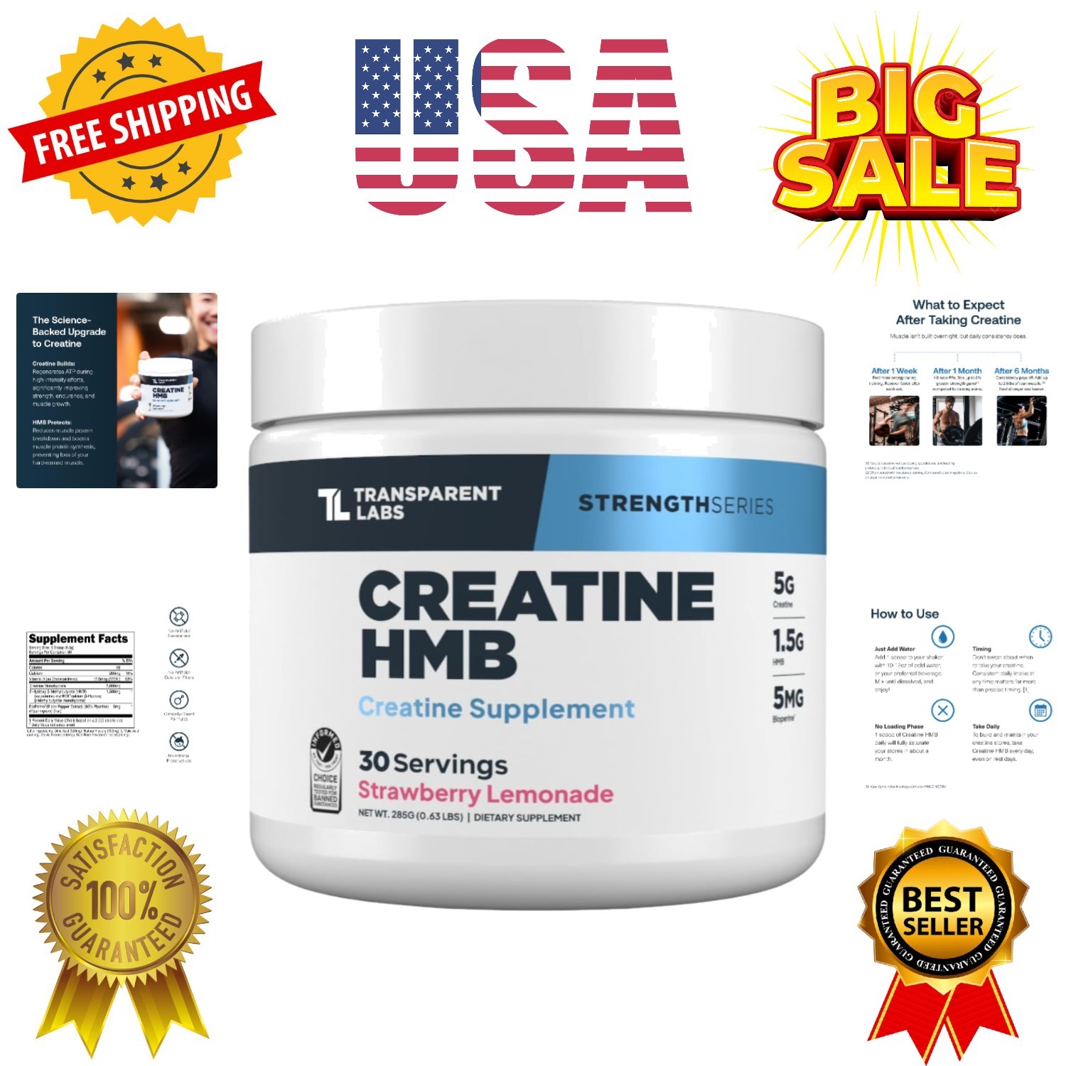 Creatine HMB - Creatine Monohydrate Powder with HMB for Muscle Growth, Increa...