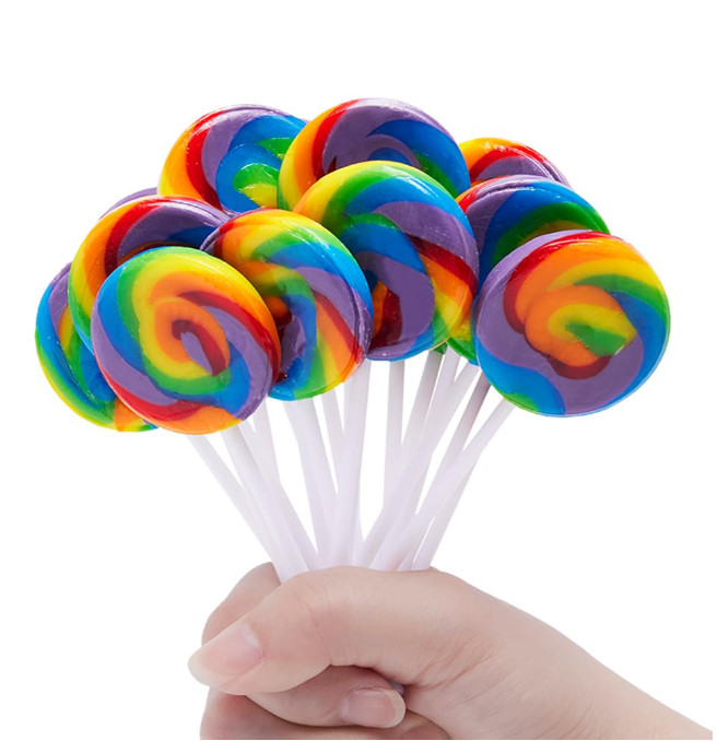 Two Sets Mixed Fruit Flavor Rainbow Lollipop Candy Sucker Individually 12 Packs
