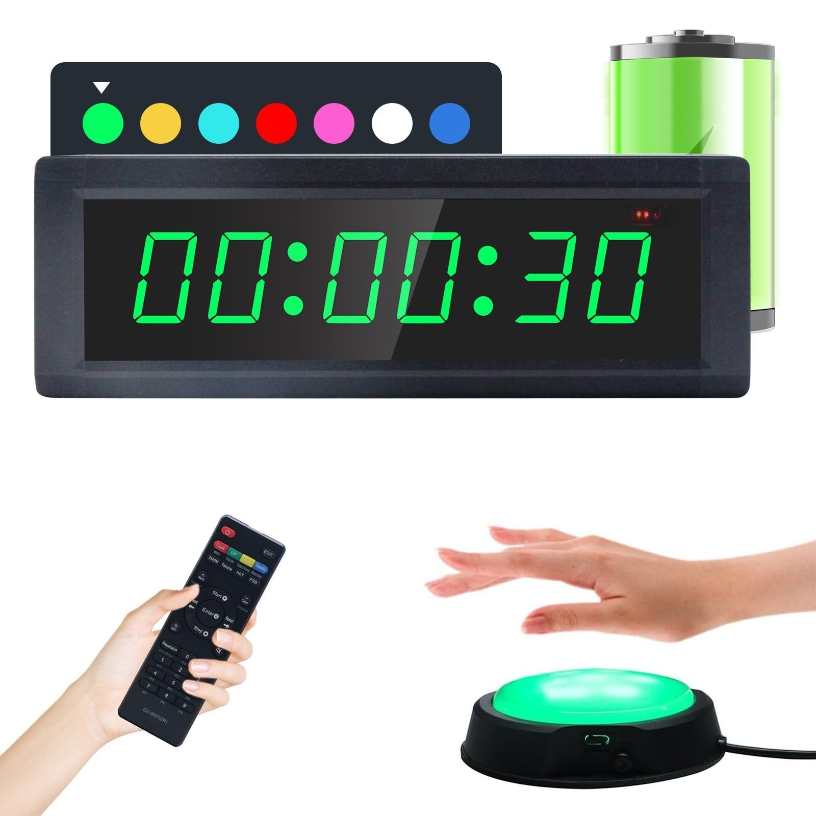 Programmable Gym Timer Clock with Remote, 7 RGB Colors, Interval & Stopwatch, Po