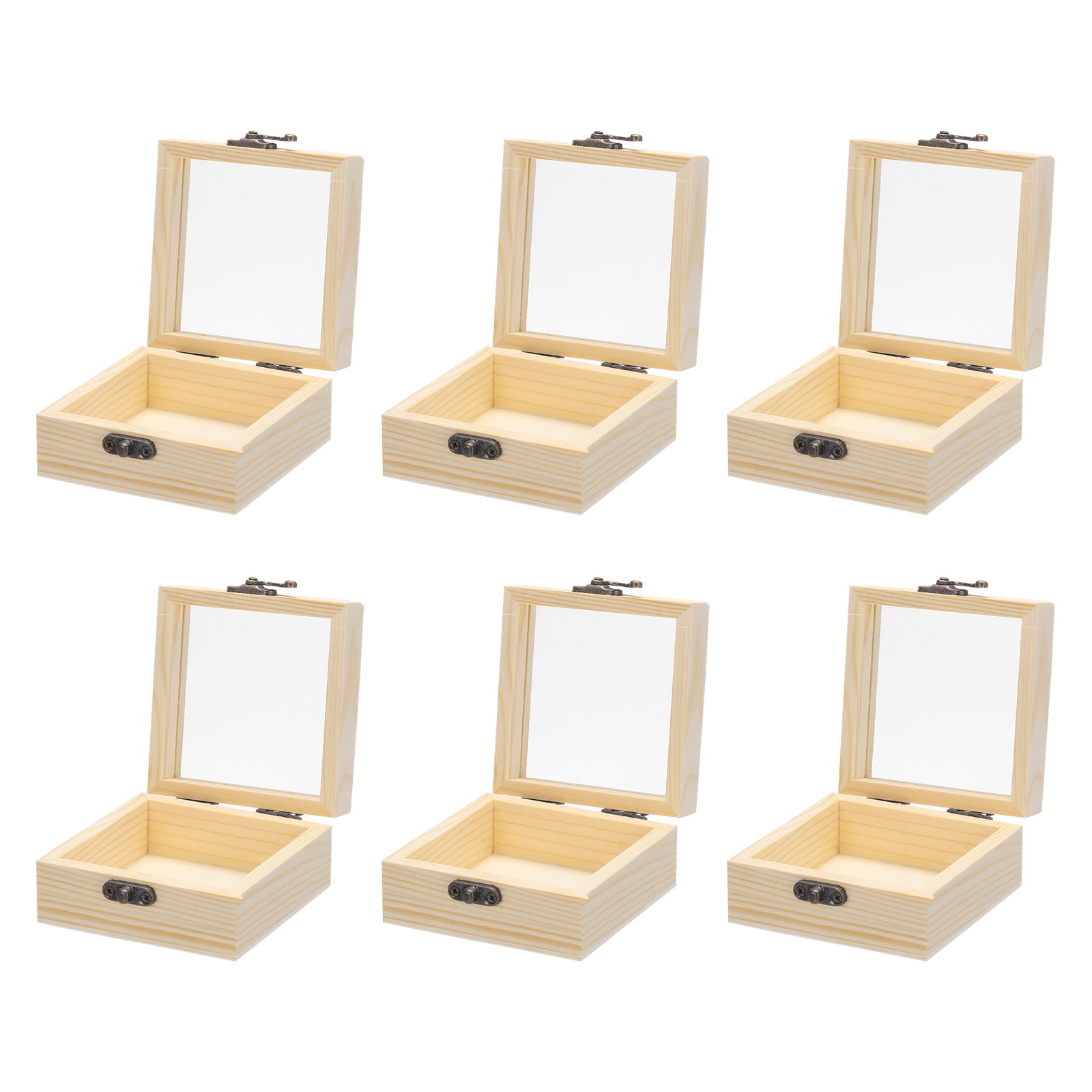 Unfinished Wooden Display Box,3.5"x3.5"x1.8" with Glass Lid,6Pcs Beige