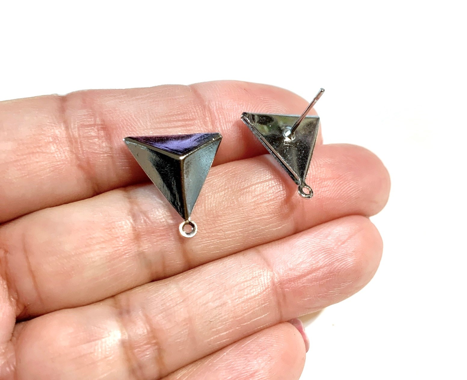 NOS 100 Earstuds Post Silver Half Triangle Loop Pierced Earrings Bead Findings