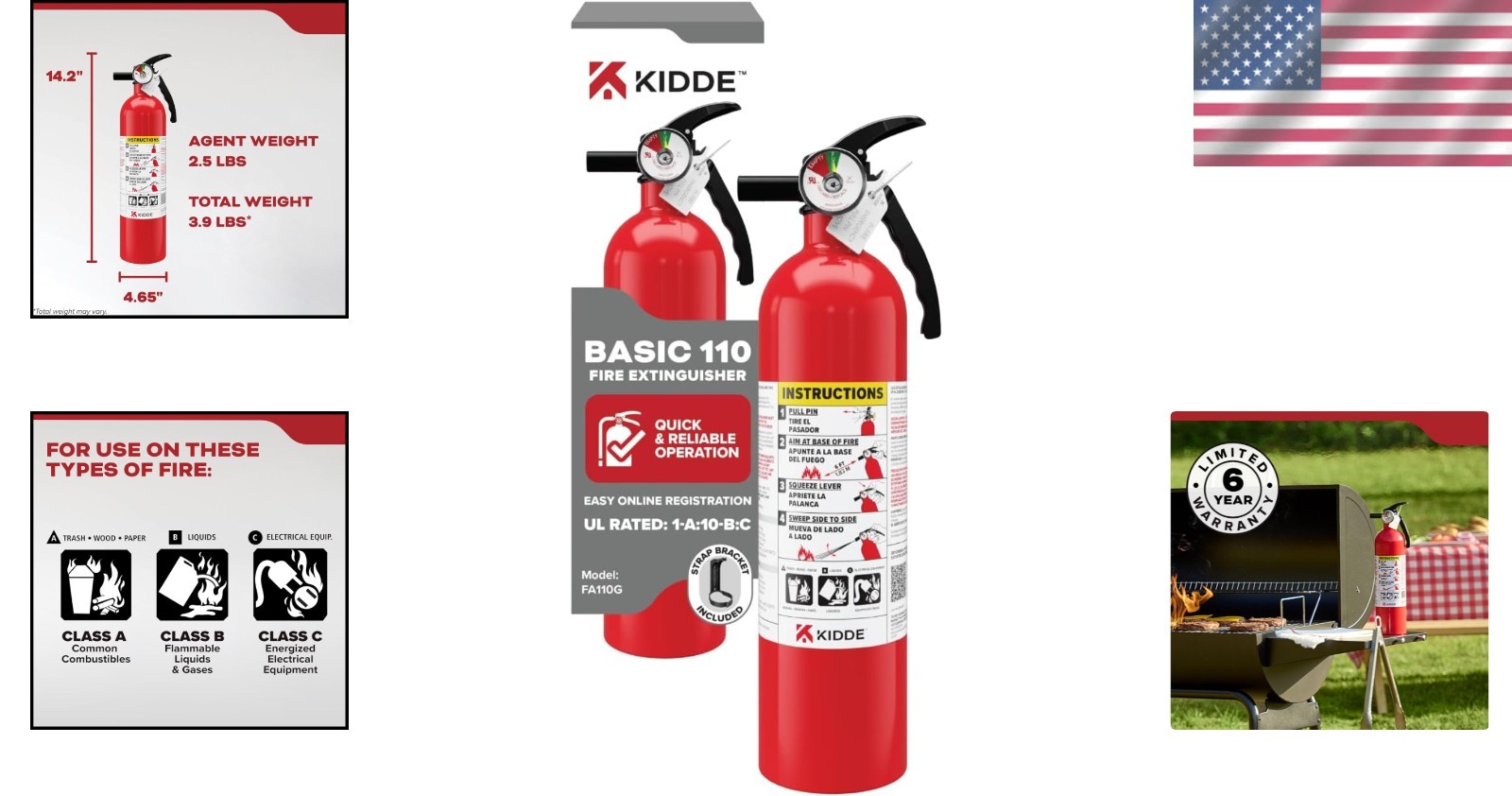 Reliable Multi-Purpose Fire Extinguisher 1-A:10-B:C, Easy Wall Mount Design