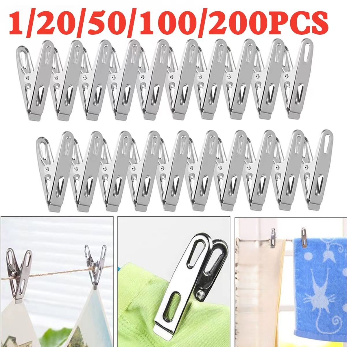 Large Stainless Steel Clothes Pegs Hanging Pins Windproof Clips Laundry Hook