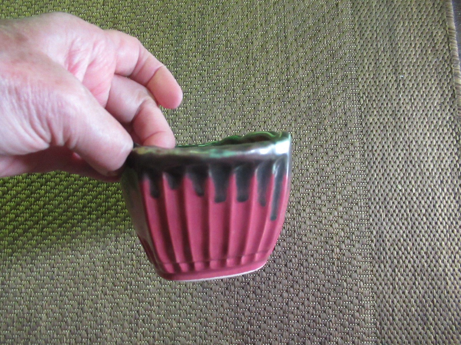 Vintage RRPCO Roseville 388-12 Rectangle Pink Green Dripping Glaze Planter