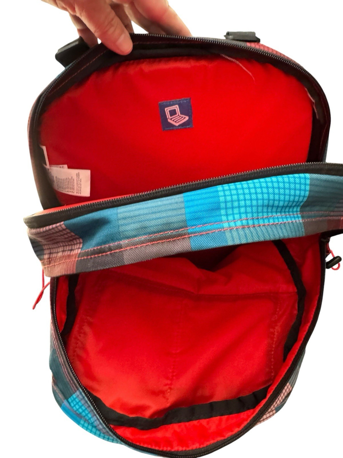 North Face Backpack Colorful Multi Plaid 9 Pockets For Computer & Gear Mesh Back
