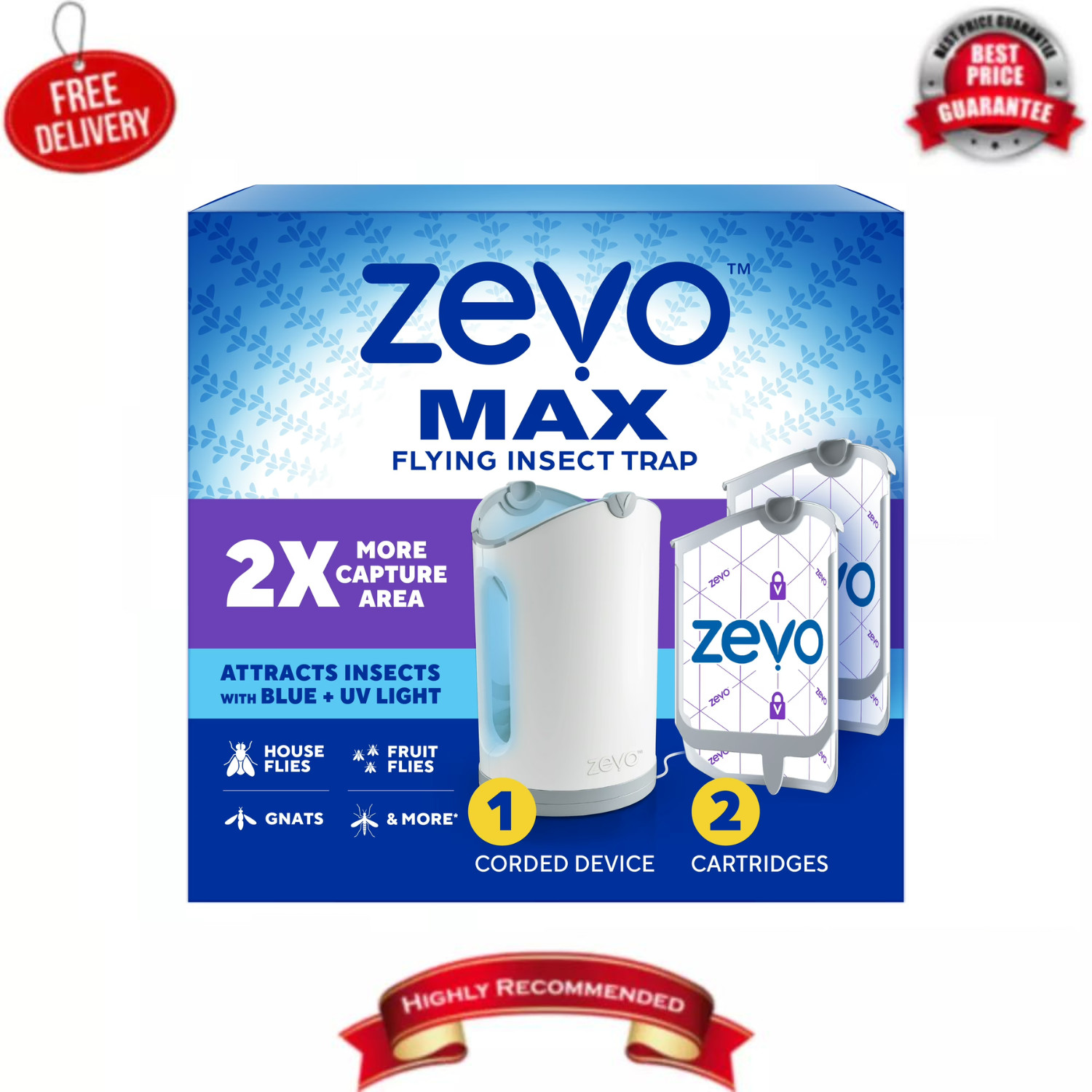 Zevo Max Flying Insect Trap Indoor Bug Catcher + 2 Refills