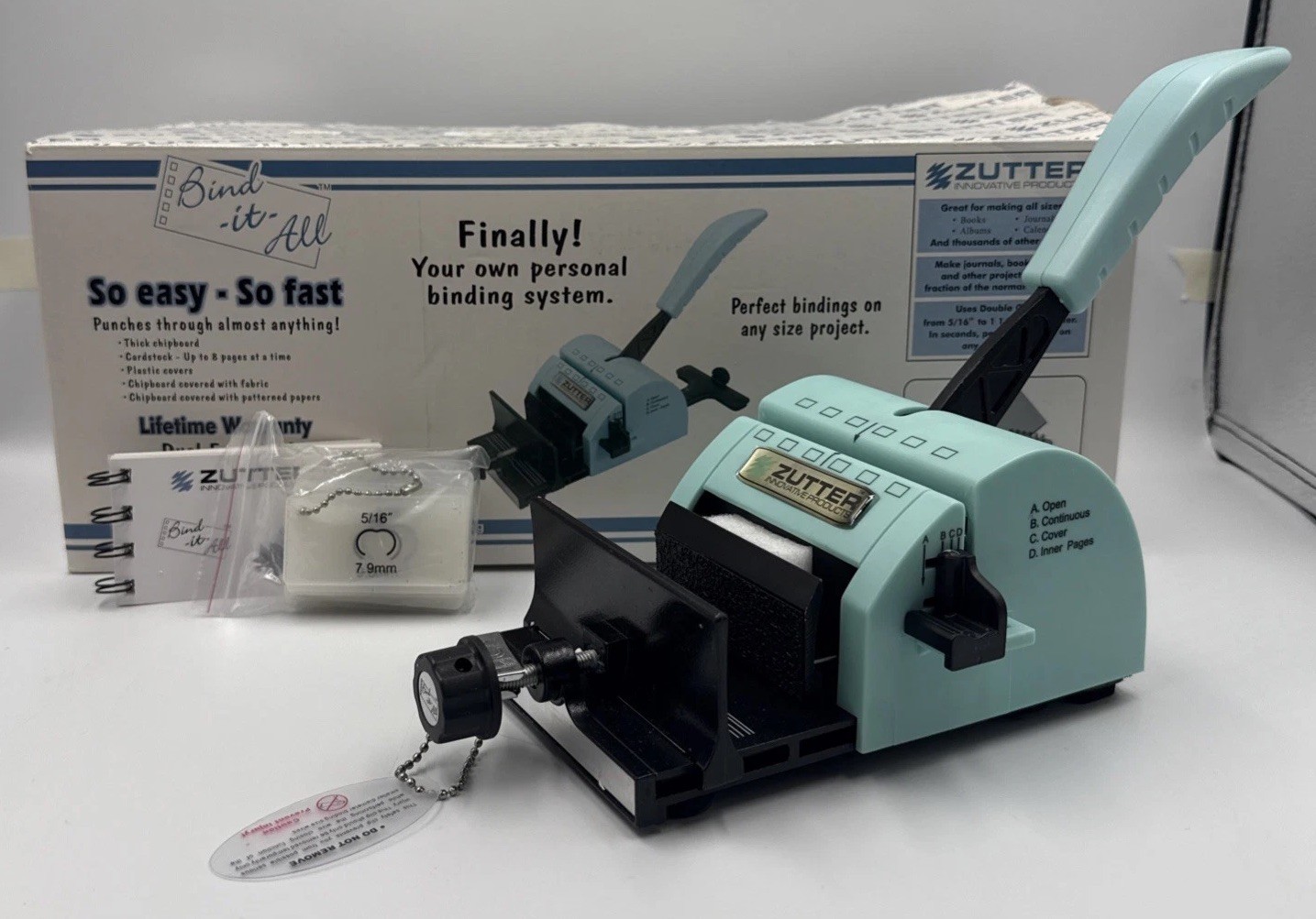 Zutter Bind-It-All Comb Binder Punch Blue Model 2648 New in Box New Old Stock
