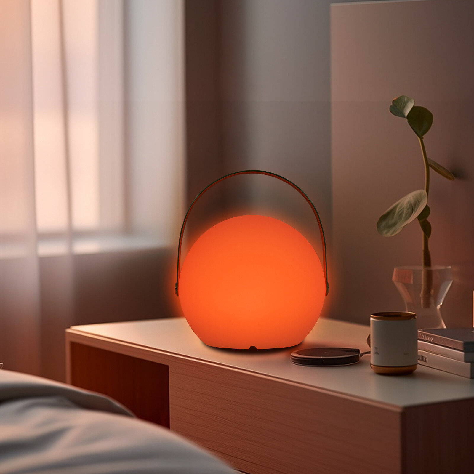 LED Table Lamp Sphere Dimmable w/ Handle Remote Control USB Battery Powered