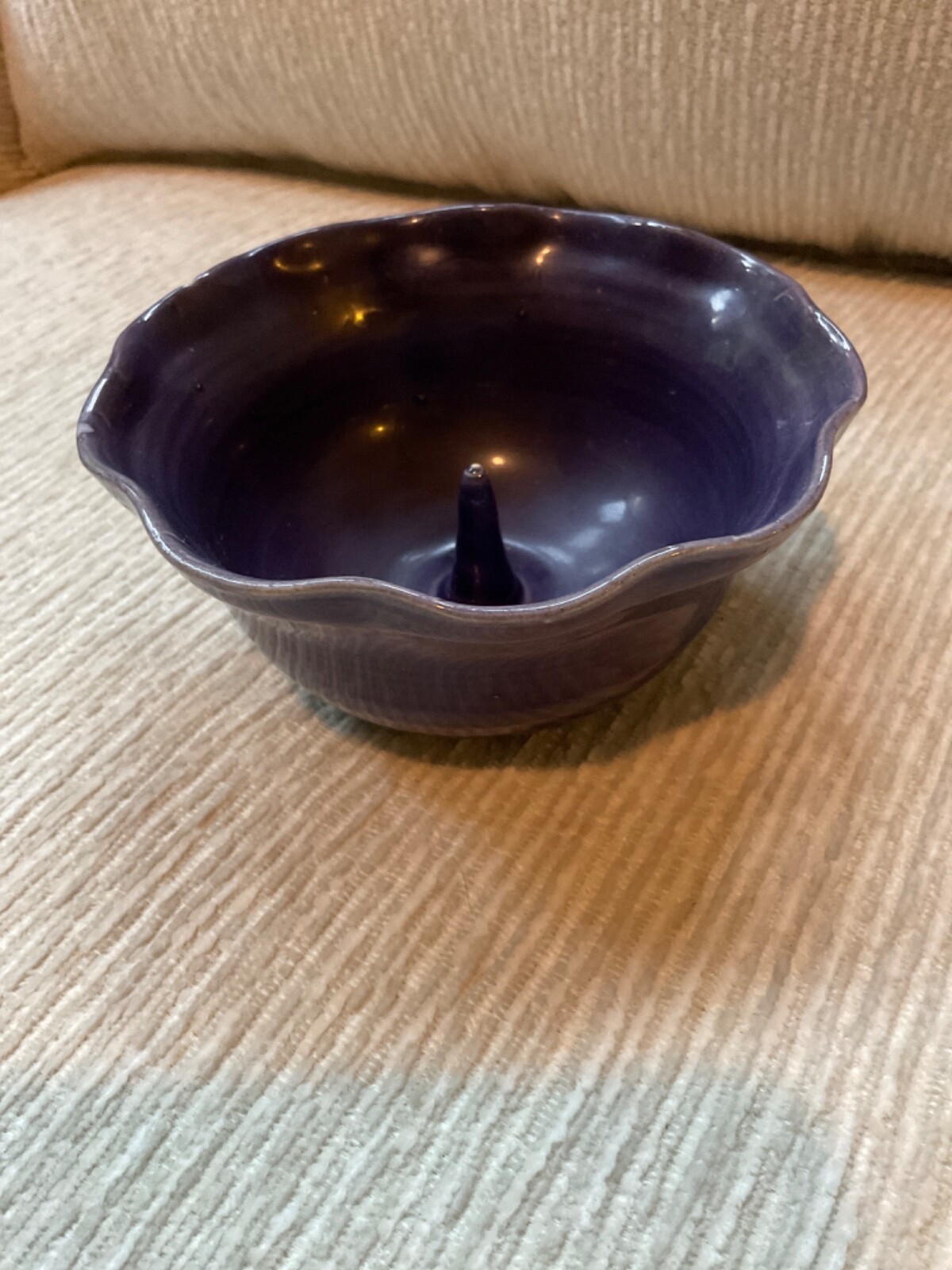Handcrafted Glazed John Garrou Signed Pottery Bowl Apple Baker Purple Ruffled