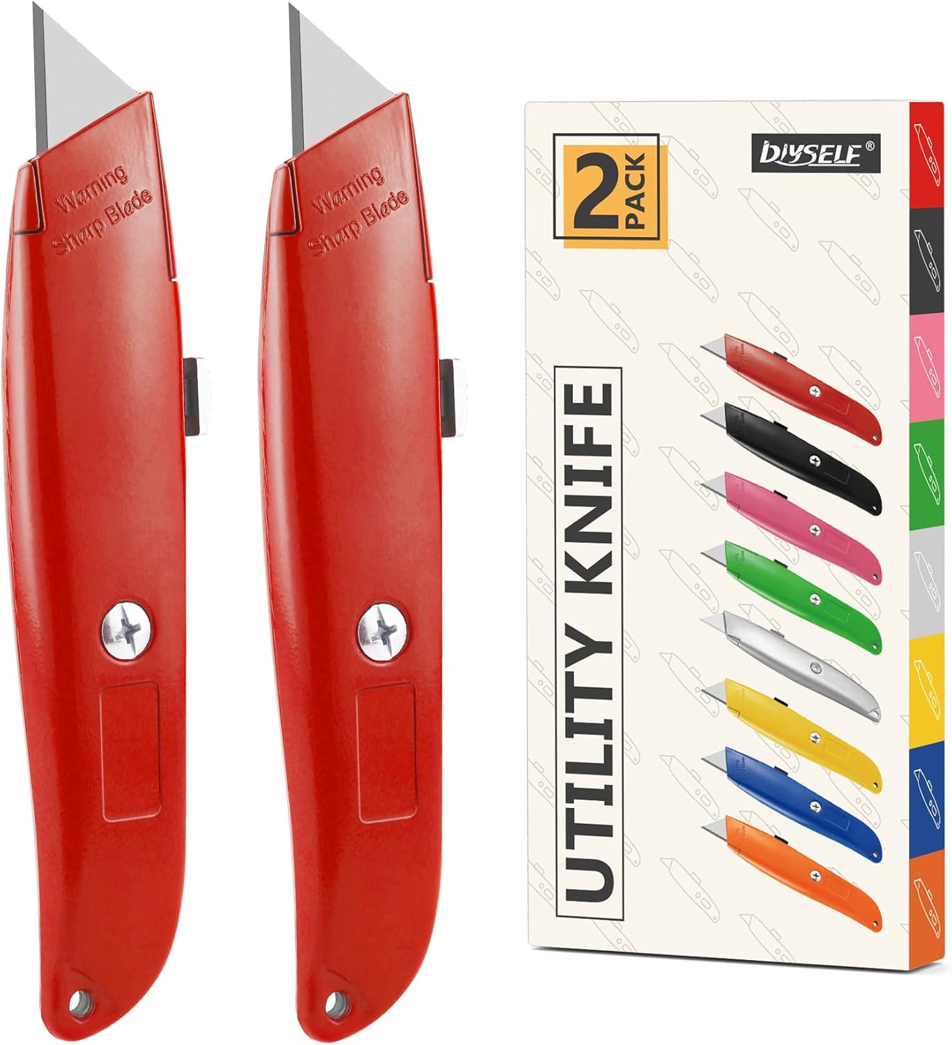 2Pack Utility Knife Box Cutter Retractable Razor Blade Heavy Duty Box Cutters Kn