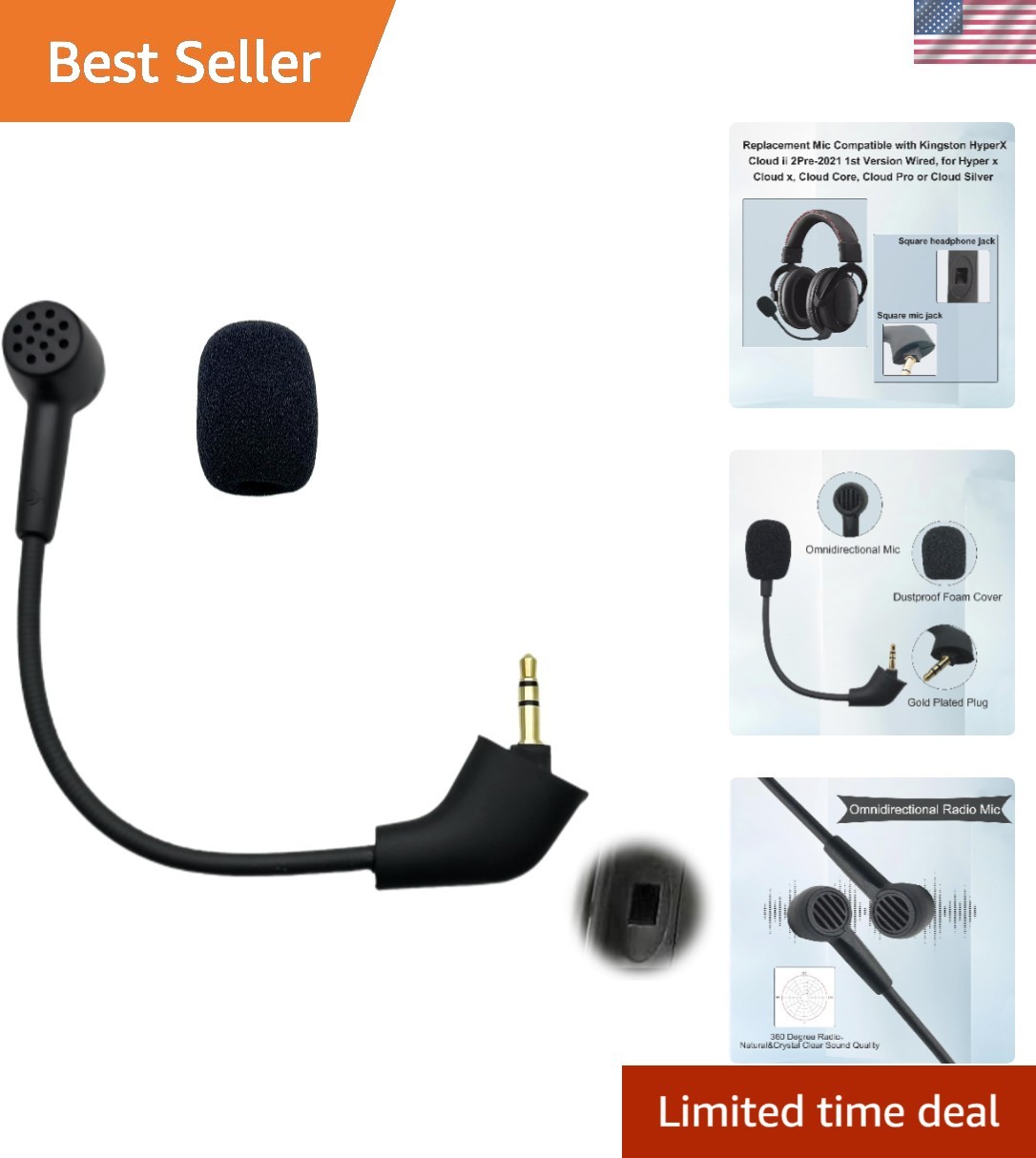 Omnidirectional Replacement Mic with Noise-Canceling Tech for HyperX Headsets