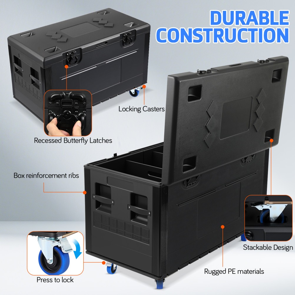44" x 22" x 24" Heavy Duty ATA Road Case Cable Road Case Trunk Easy to Transport