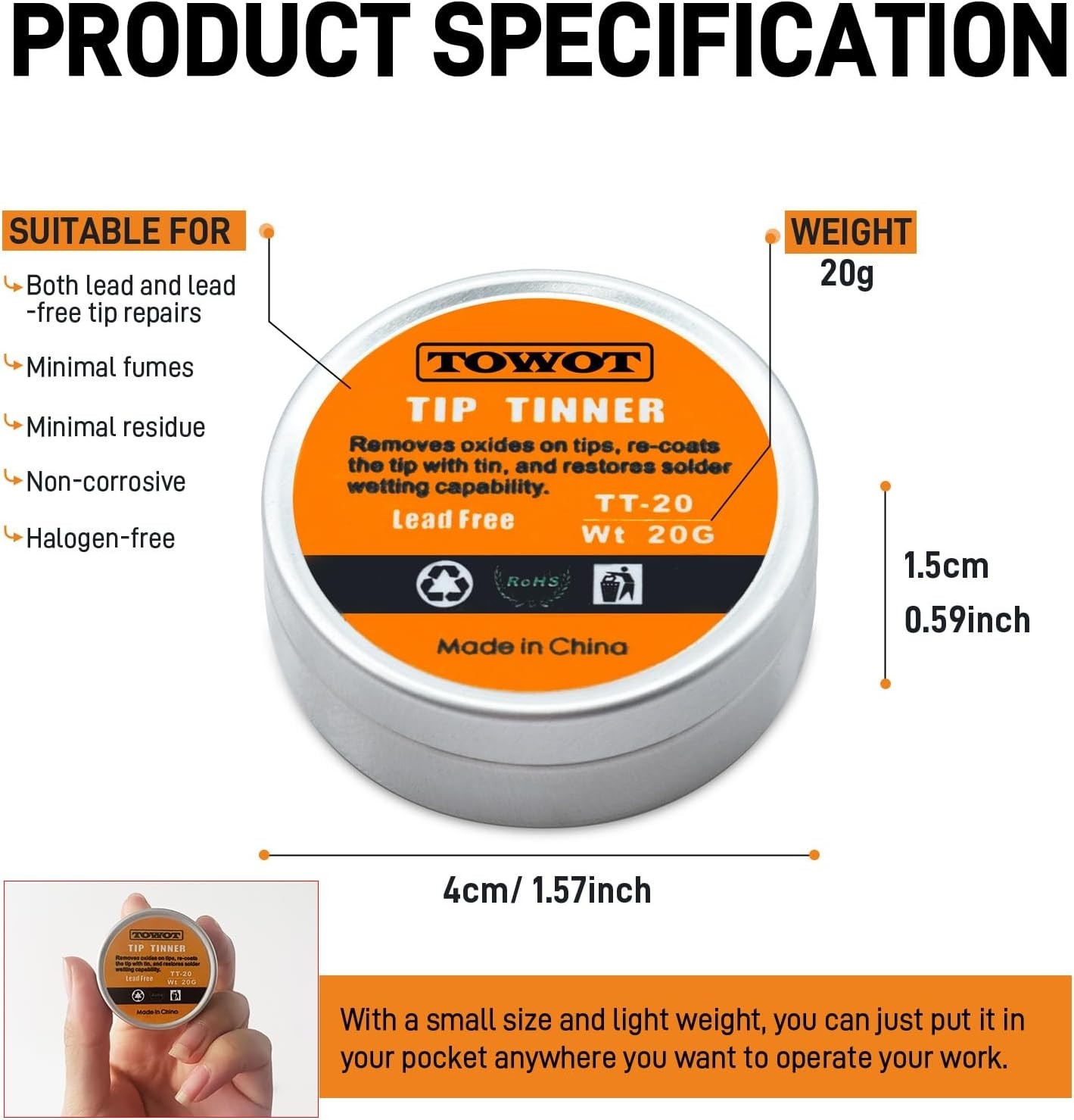 Tip Tinner For Electronics Soldering, Iron Tip and Re-Tinning Solution, Remov...