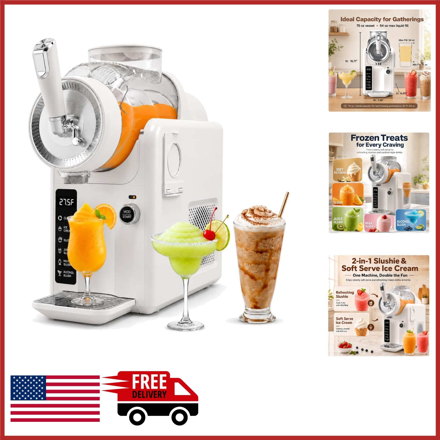 Slushie Machine No Ice Needed for Home & Party with Auto Clean & LED Display