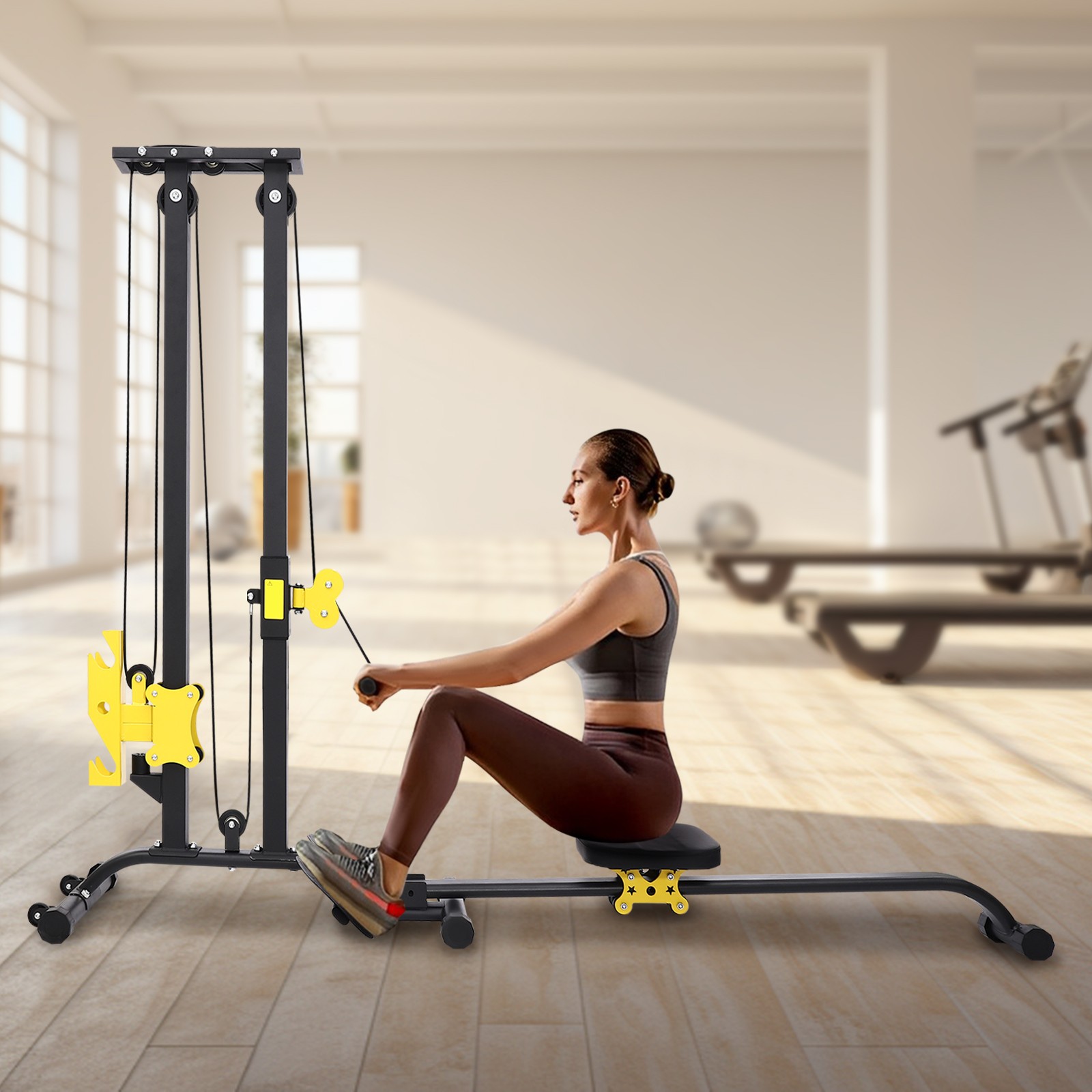 Pull Down Machine Multifunction Low Row Bar Cable Fitness Body Workout Gym US~