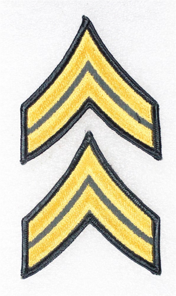 Army Rank Chevron: Corporal - VN era, 3" merrowed edge pair