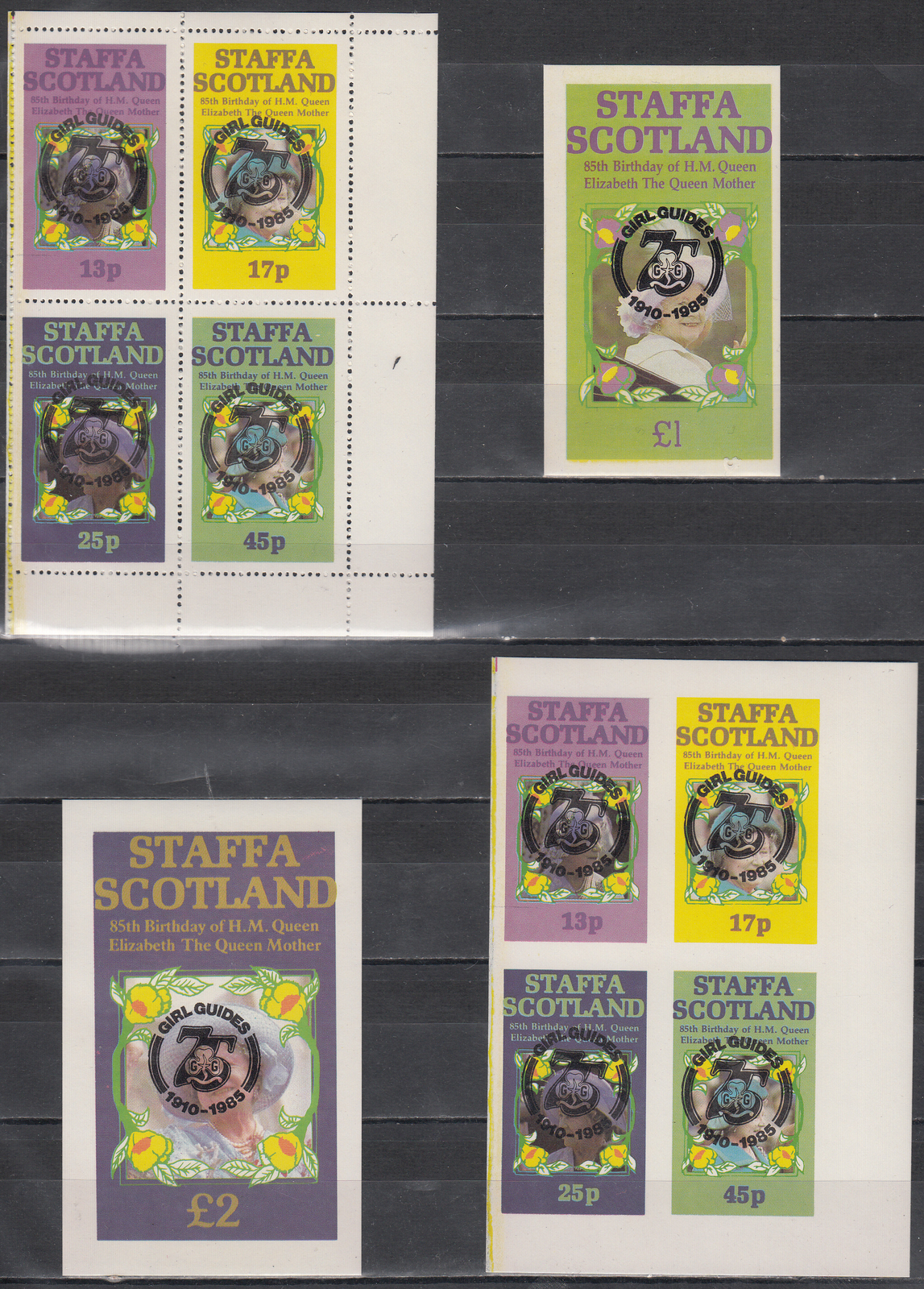 W STAFFA ST 001-6 GIRL GUIDES BLACK OVERPRINT ON QUEEN ELIZABETH UNIT