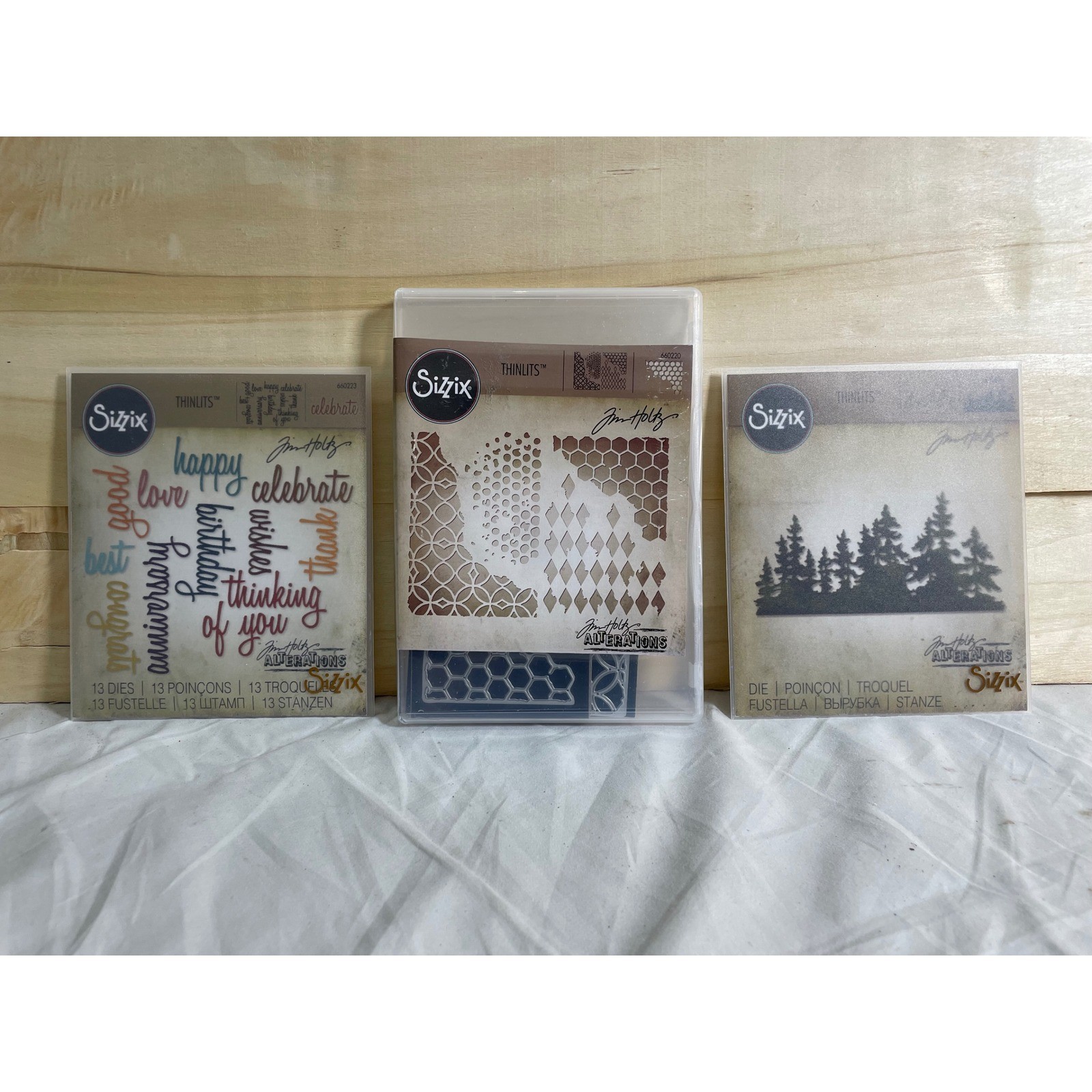 Sizzix Tim Holtz Thinlits Die Lot 3 Celebration Words Mixed Media Tree Line