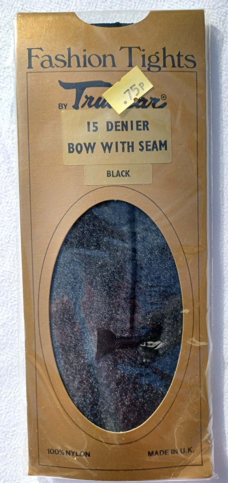 Truwear 1980s Vintage 15 Denier Bow With Seam Black Fashion Tights Fit 34-42"Hip
