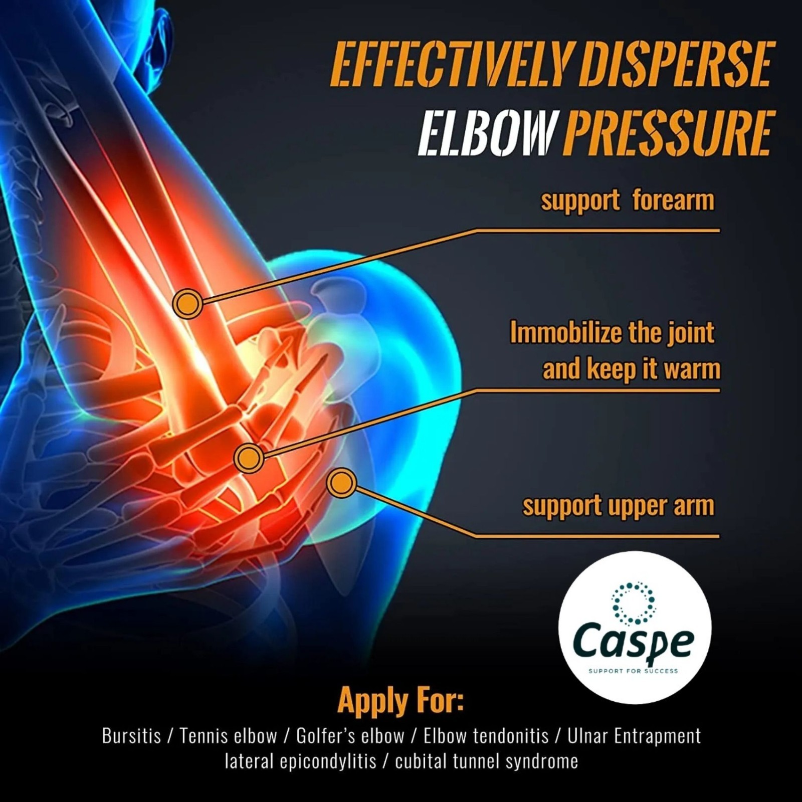 Caspe 2-Pack Elbow Sleeve Brace Wrap Adjustable Support Arm Arthritis Tendonitis
