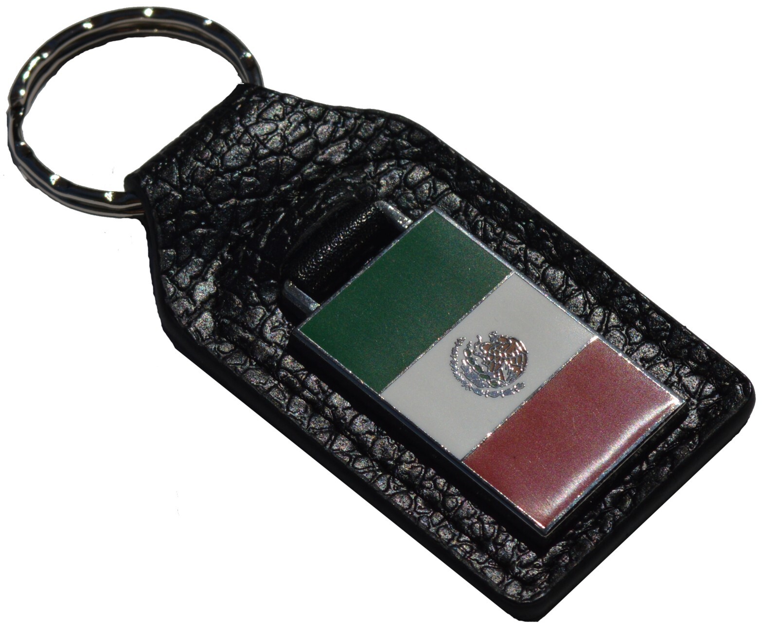 MEXICAN FLAG car key ring / fob - leather and enamel, Mexico