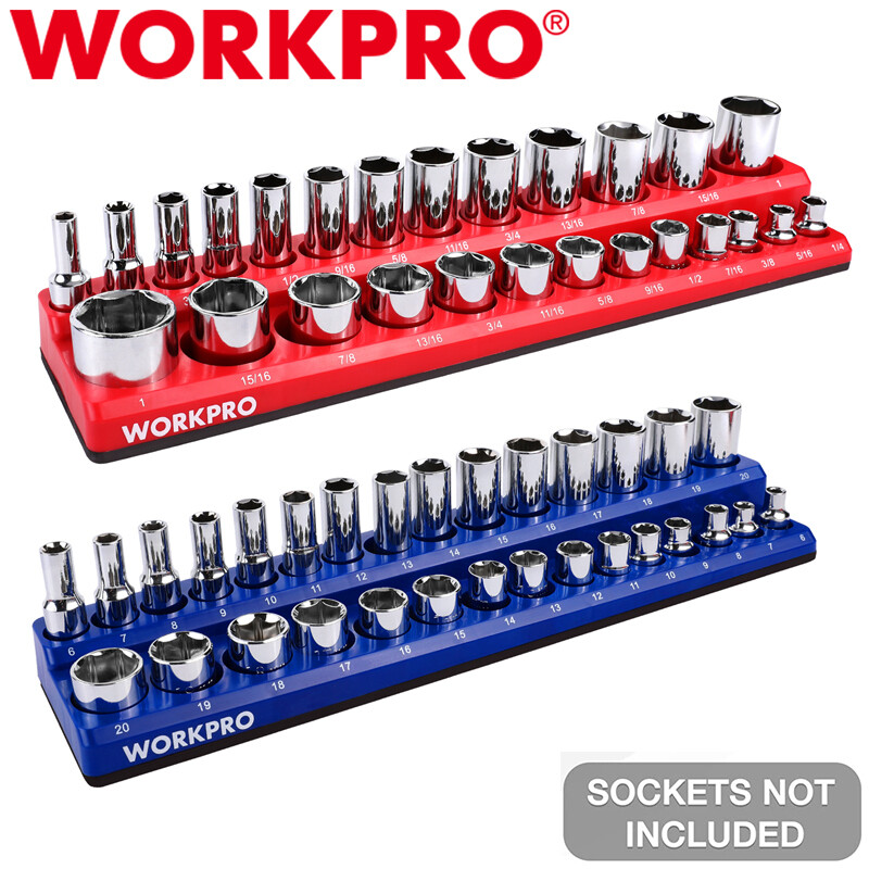 WORKPRO 2PC 3/8" Magnetic Socket Organizer Set SAE & Metric Socket Holders Carts