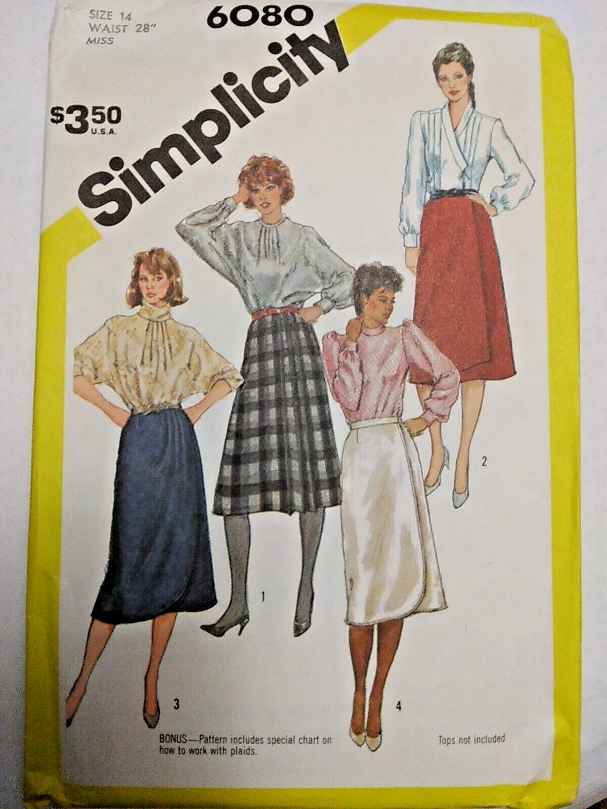 Skirt Wrap Tie Midi 14 28" Waist Simplicity 6080 Sewing Pattern UC Below Knee