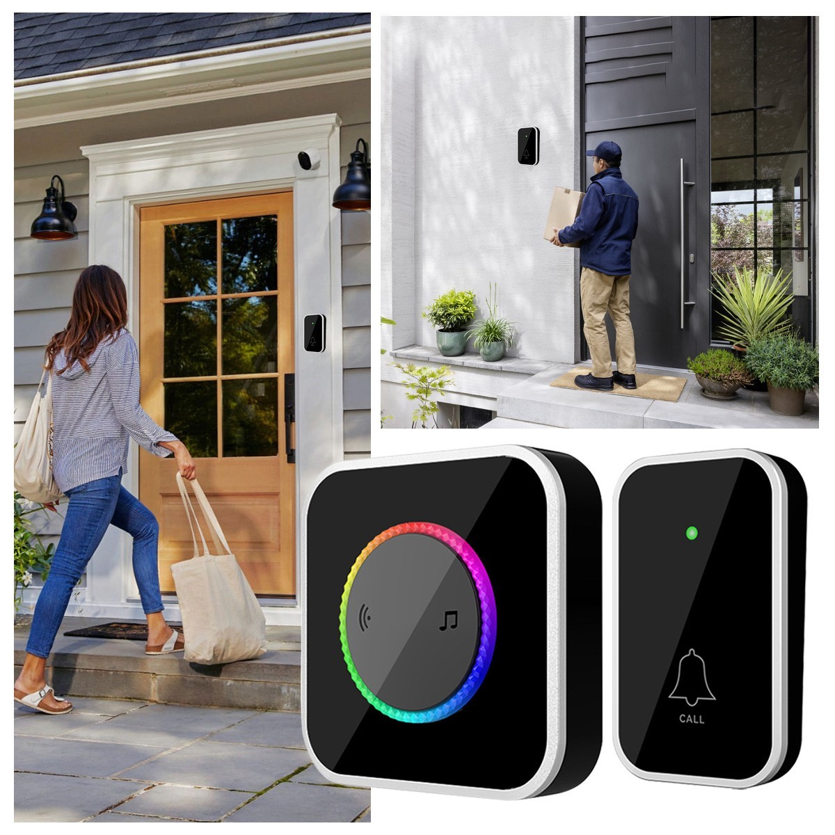 Waterproof Wireless Doorbell Adjustable Volume Plugin Receiver 45 Chime