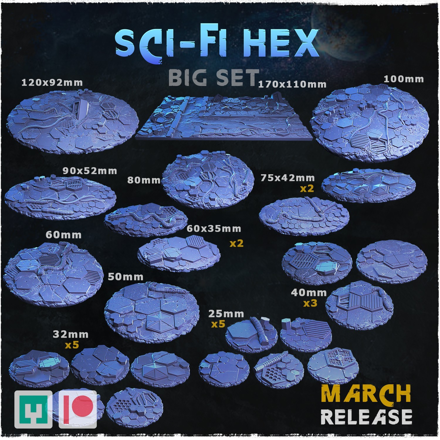 Sci-Fi Hex Bases Wargame & RPG Miniatures 16k Resolution Zabavka