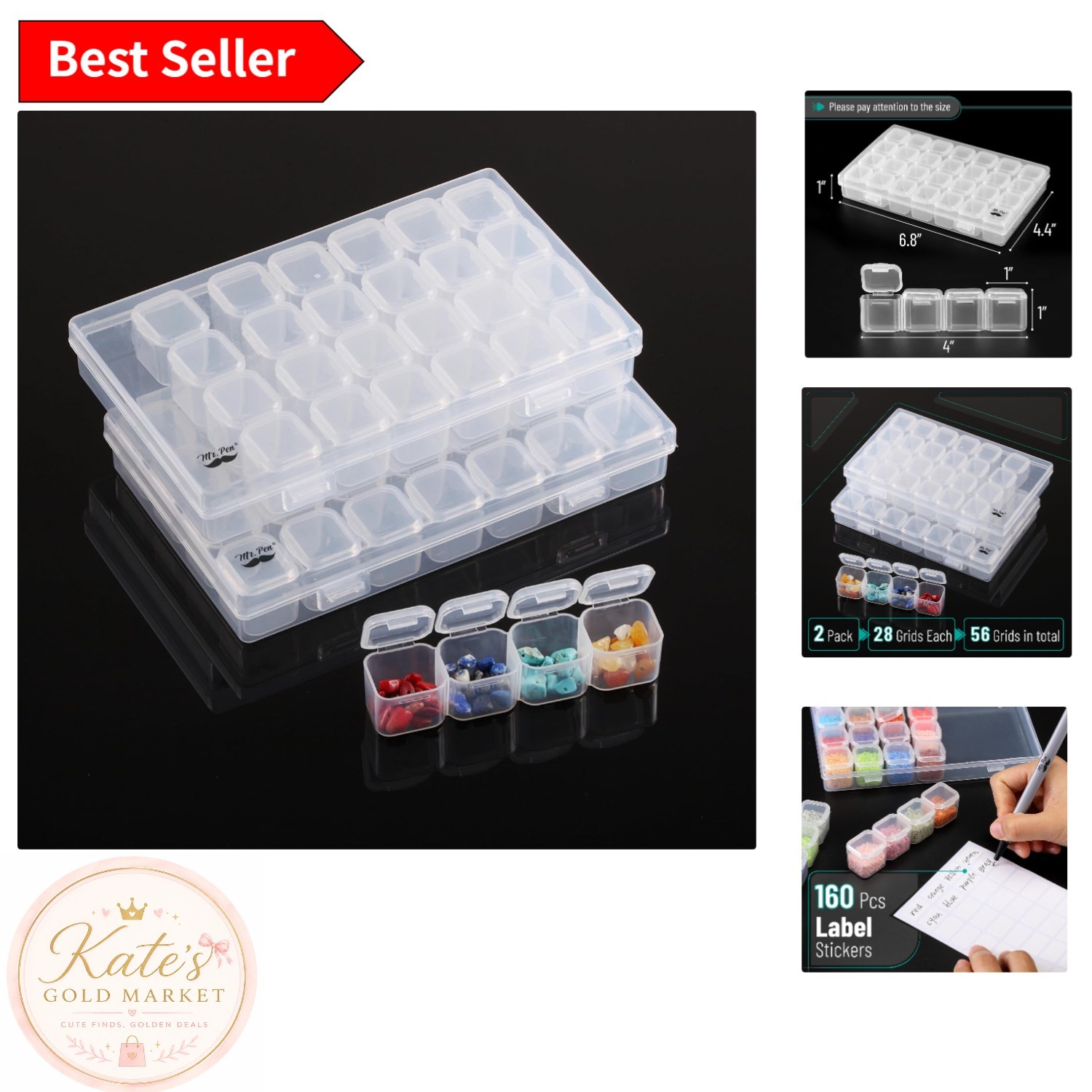 Compact 28-Compartment Bead Organizer - Waterproof & Label Ready, 2 Pack