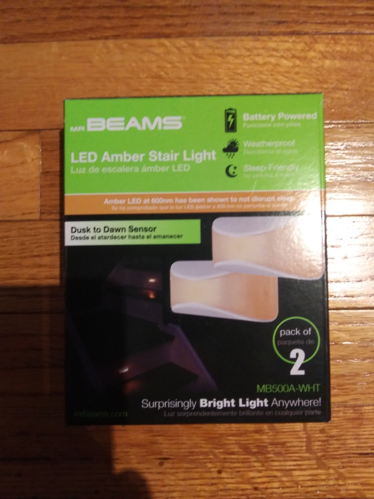 MB500A 2 Pack Wireless Battery Dusk to Dawn Sensor LED Amber Stair Light - NEW!