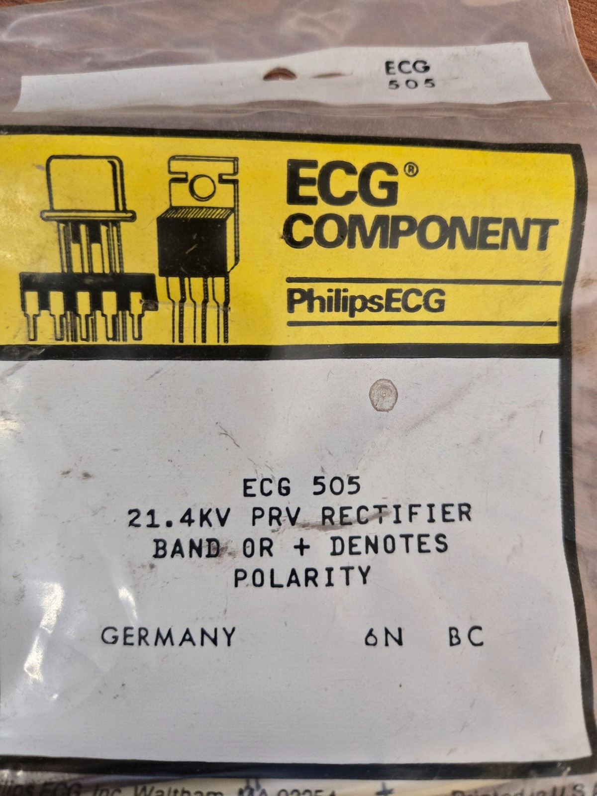 ECG505 21.4KV PRV Rectifier Band or + Denotes Polarity