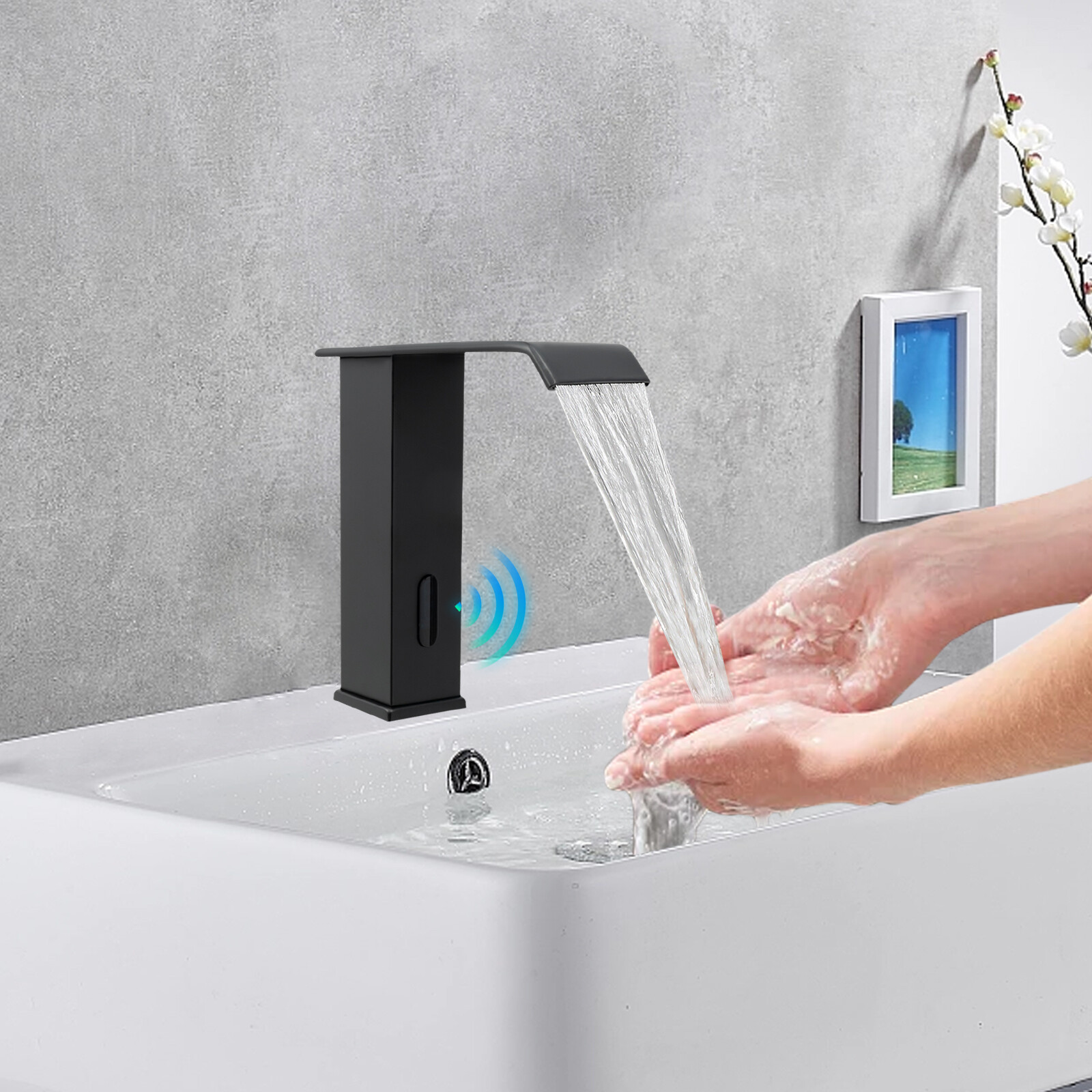 Touchless Waterfall Bathroom Faucet with Infrared Sensor for Easy Use