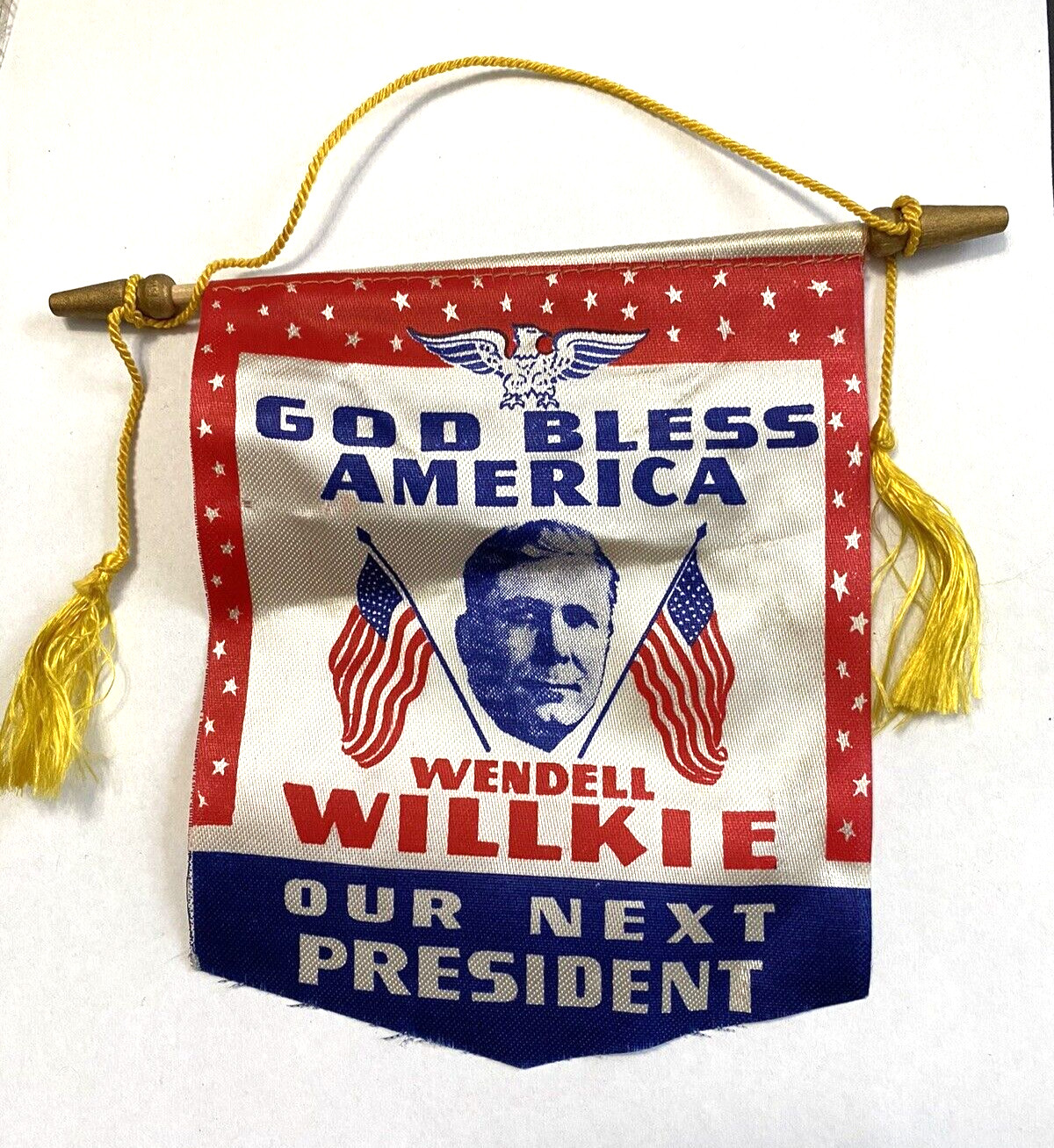 1940 God Bless American Wendell Willkie Our Next President Banner Flag  5 x 6"