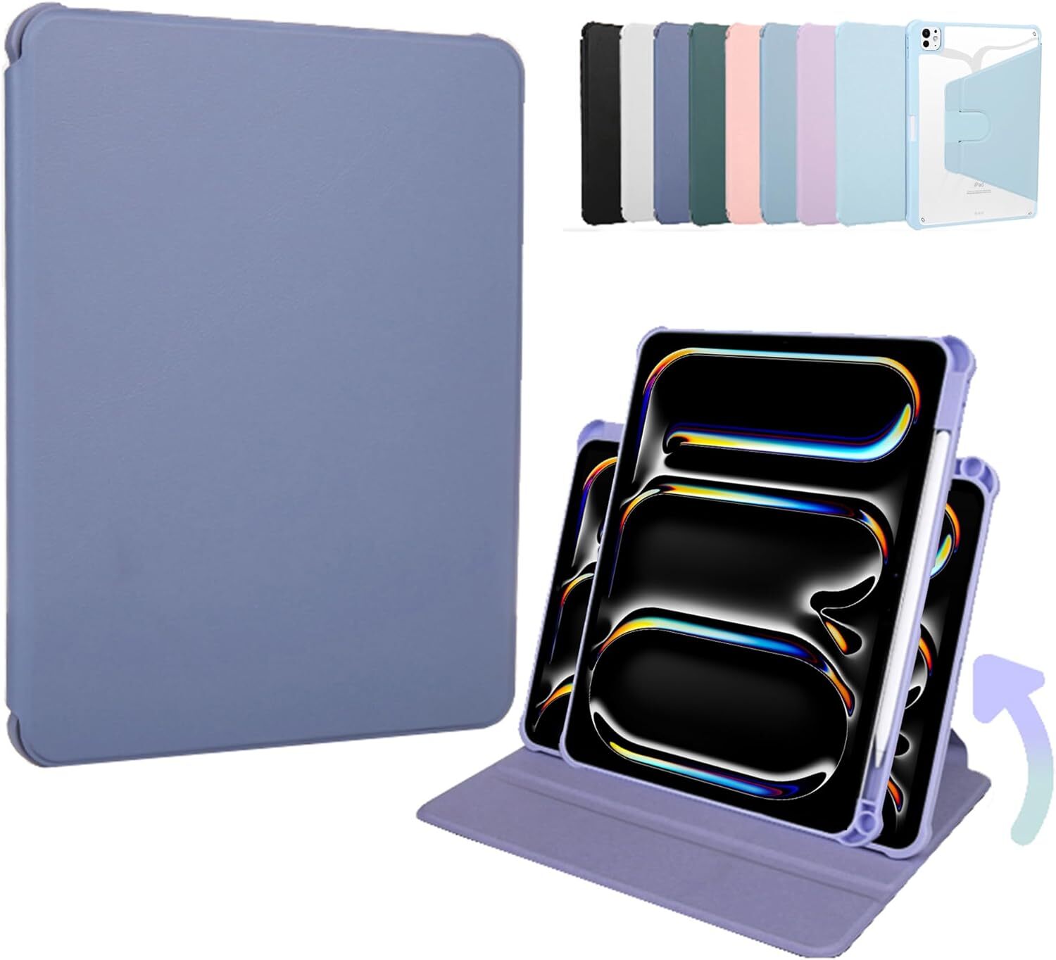 iPad Pro 11 Inch Case (M5) 2025/ (M4) 2024 Rotating Cover with Pencil Holder