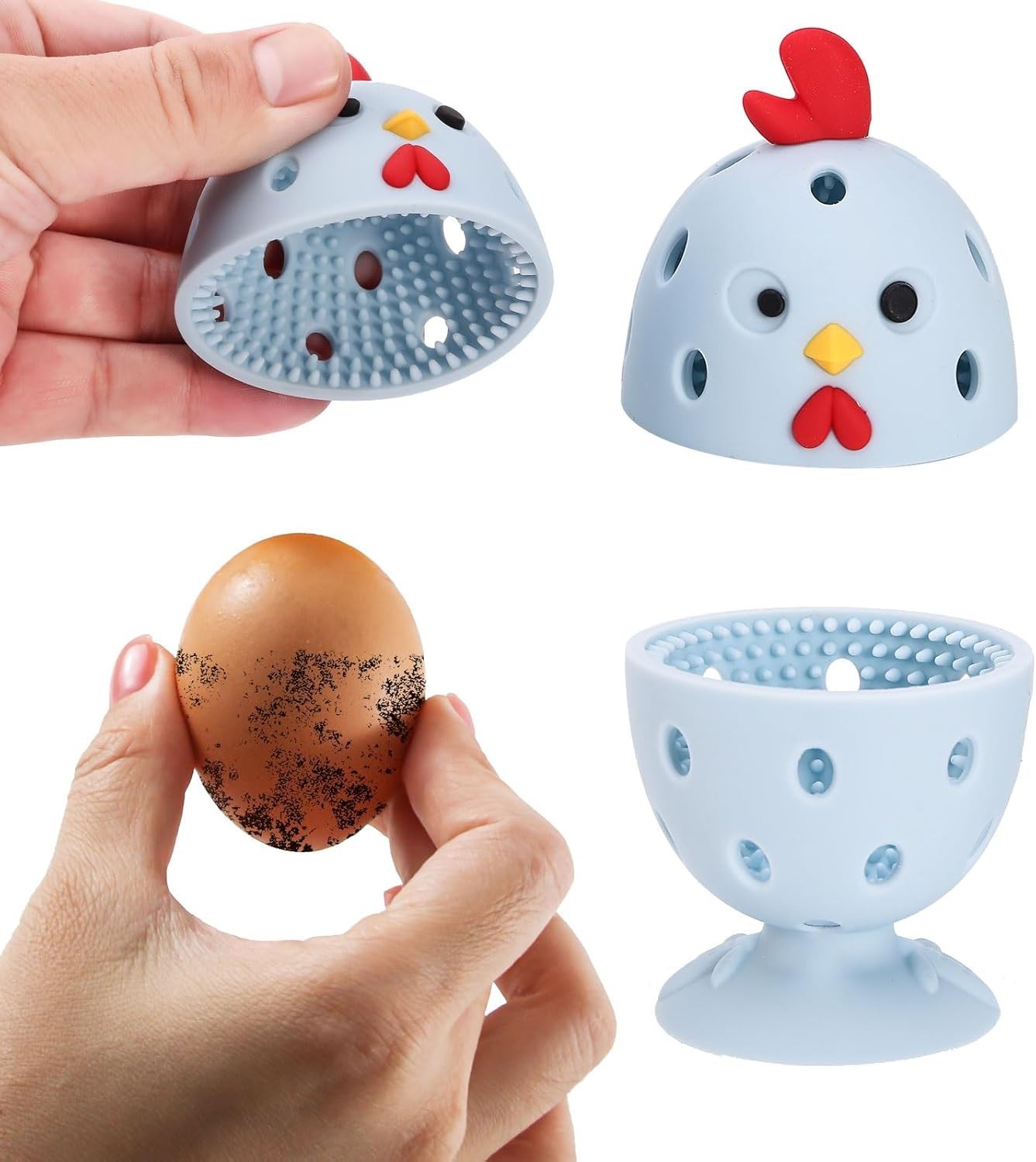 Egg Brush Cleaner 2PCS Silicone Egg Cleaner Scrubber for Fresh Eggs Blue